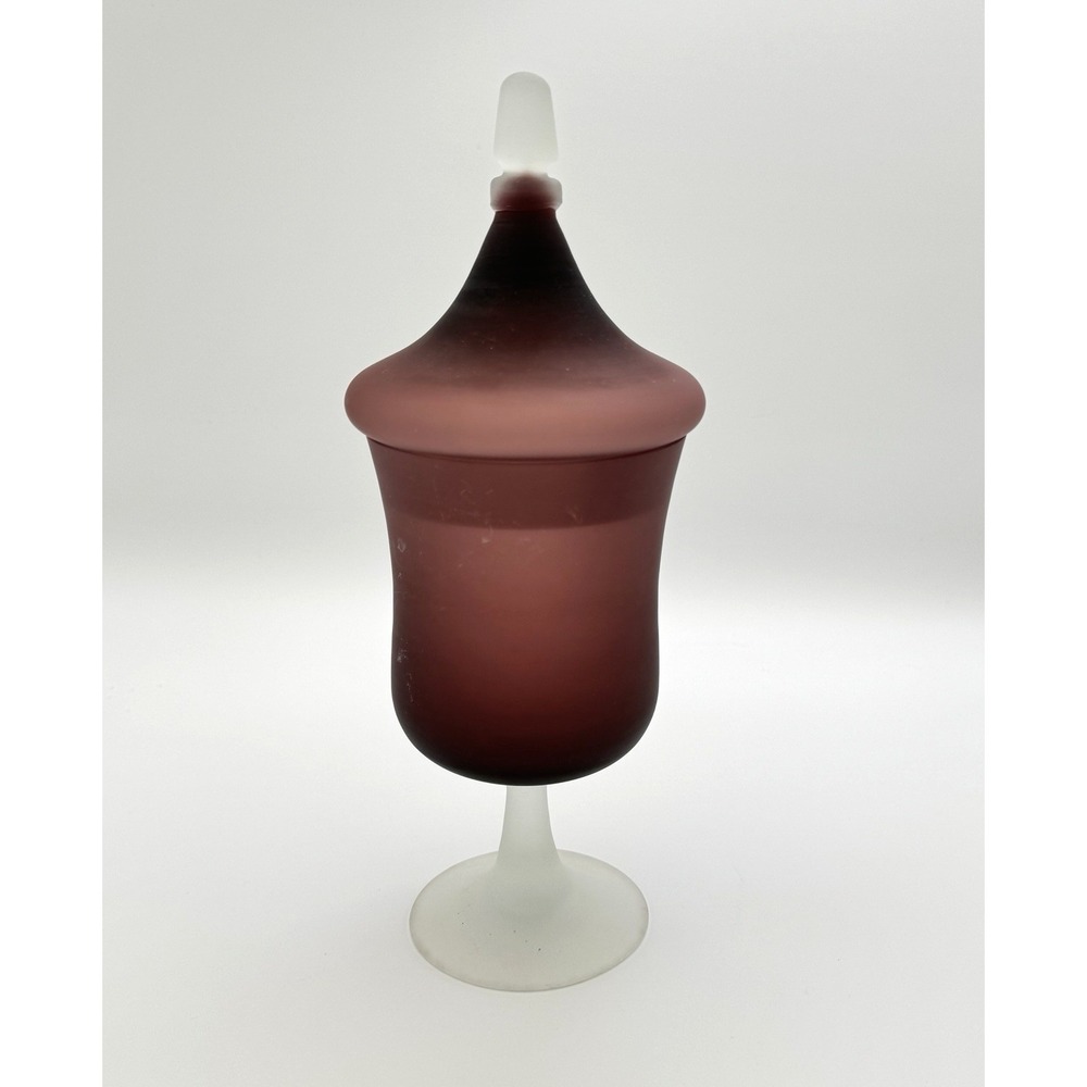 Vintage Empoli Style Amethyst Satin Glass Apothecary Jar Pedestal MCM Decor